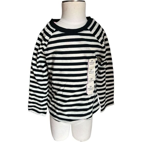 NWT Toddler Girls Cat & Jack Striped Cotton Lomf Sleeve Ranglan Tee Shirt  Sz 2T - Picture 3 of 3
